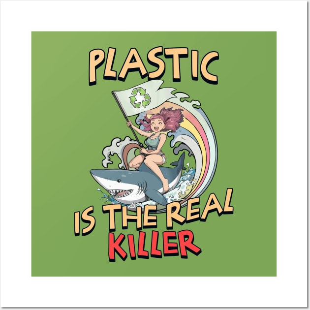 Plastic is the Real Killer - [Anime Shark Rider] Wall Art by Blended Designs